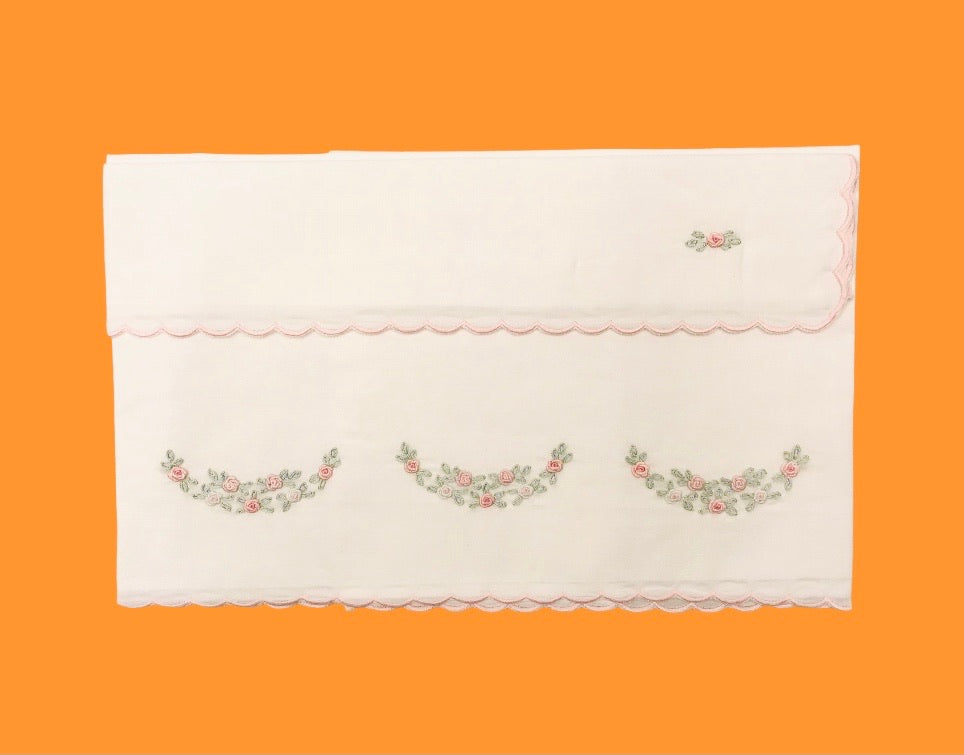 Set Lenzuola Culla Andy & Helen Con Ricamo - Con Lenzuolo Inferiore Elasticizzato E Federa, Rosa - Foto 5