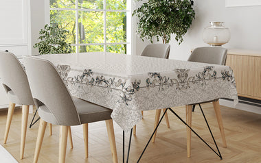 Tovaglia in Puro Lino Volute misura per 12 persone Vingi Ricami