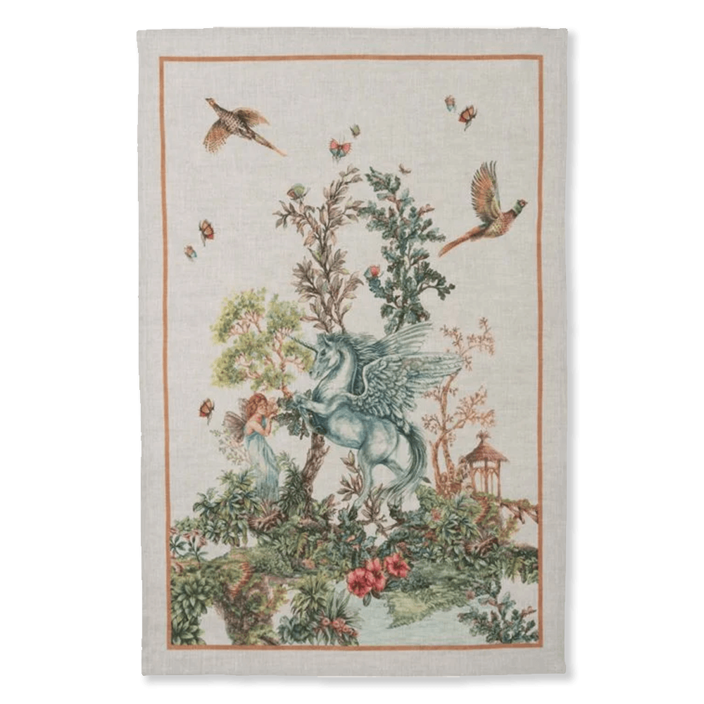 Strofinaccio in Puro Lino dis.  Fabuleux Unicorno Tessitura Toscana Telerie