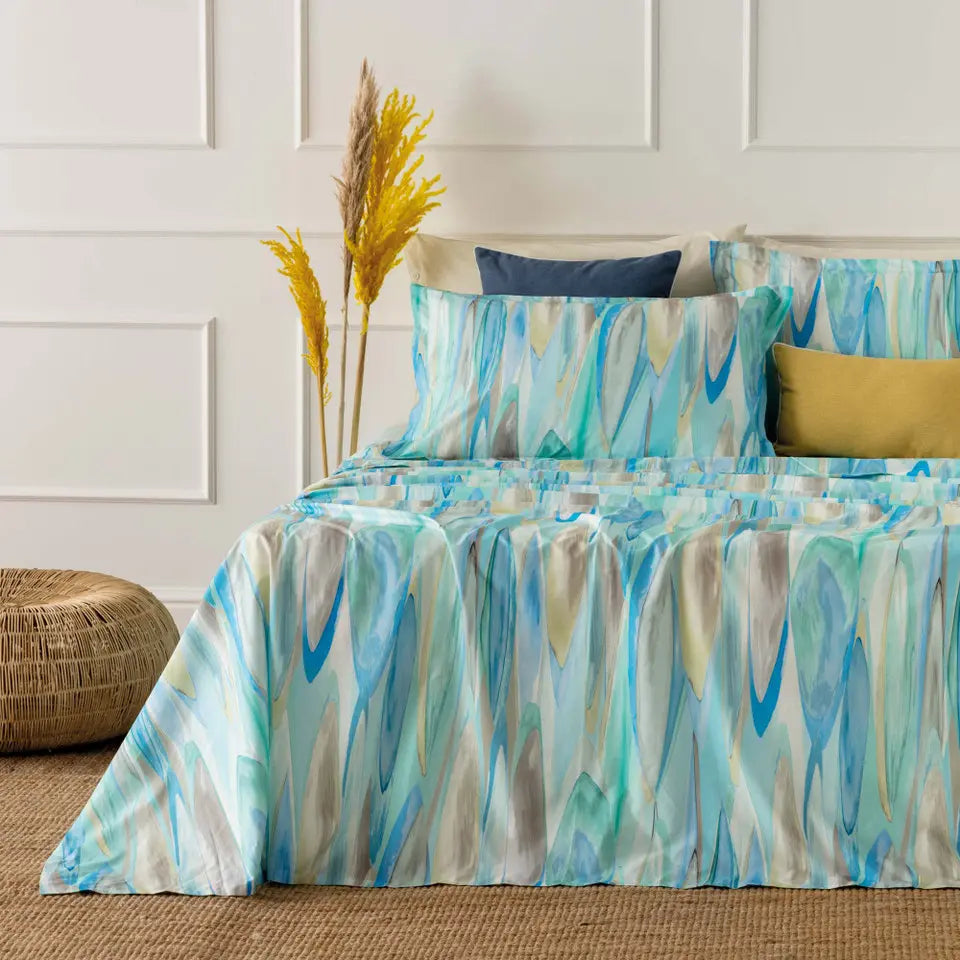 Completo lenzuolo copriletto piazza e mezzo Interlude Riviera var. Azzurro