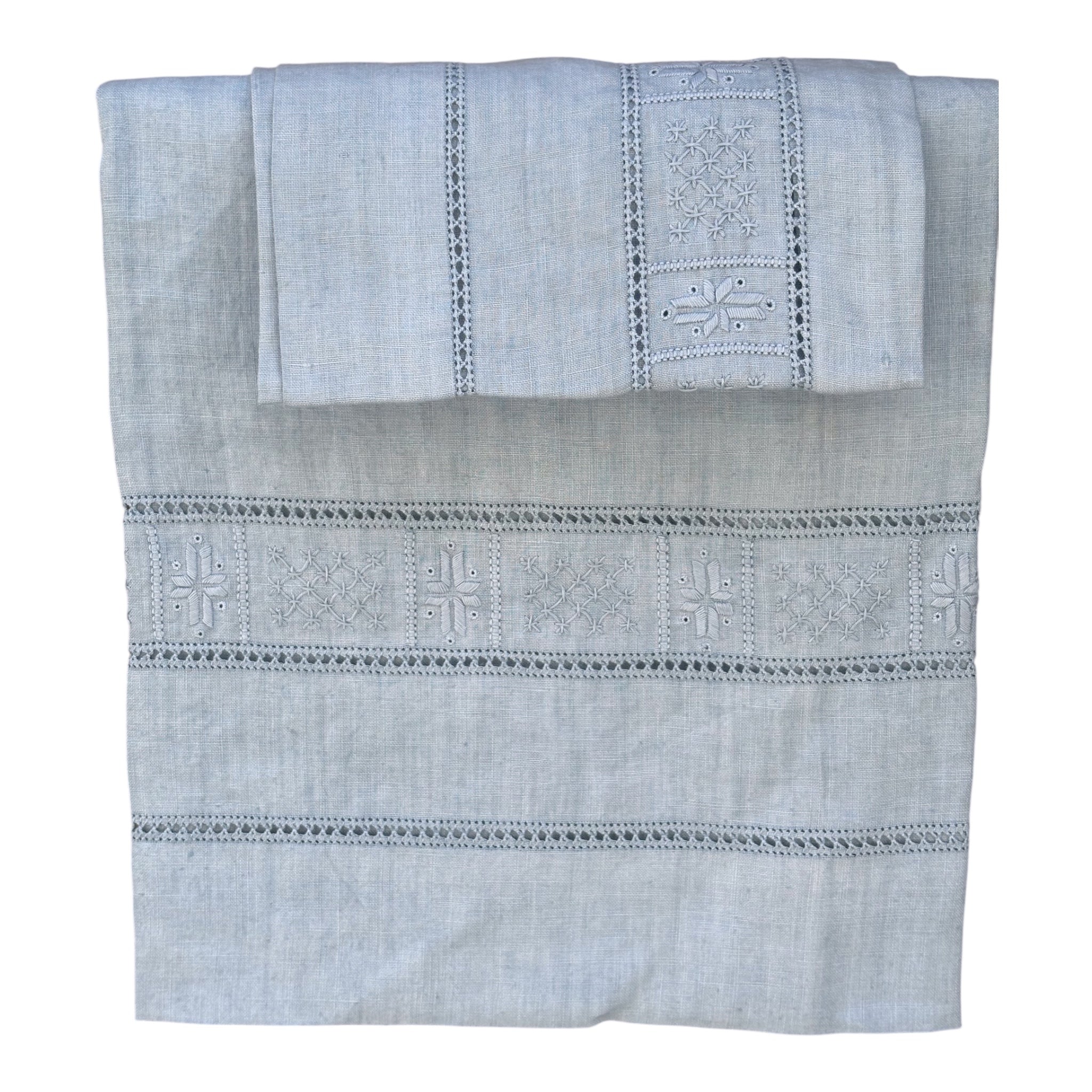 Set asciugamani 1+1 Puro Lino in Punto Antico var. Fiordaliso