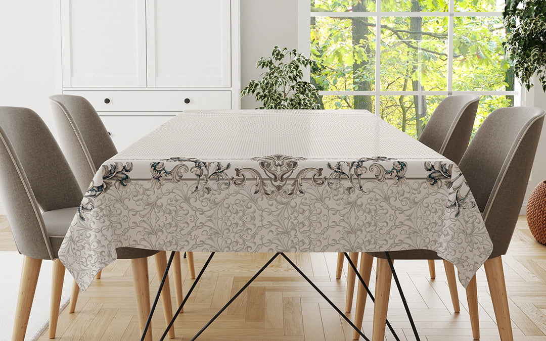 Tovaglia in Puro Lino Volute misura per 12 persone Vingi Ricami