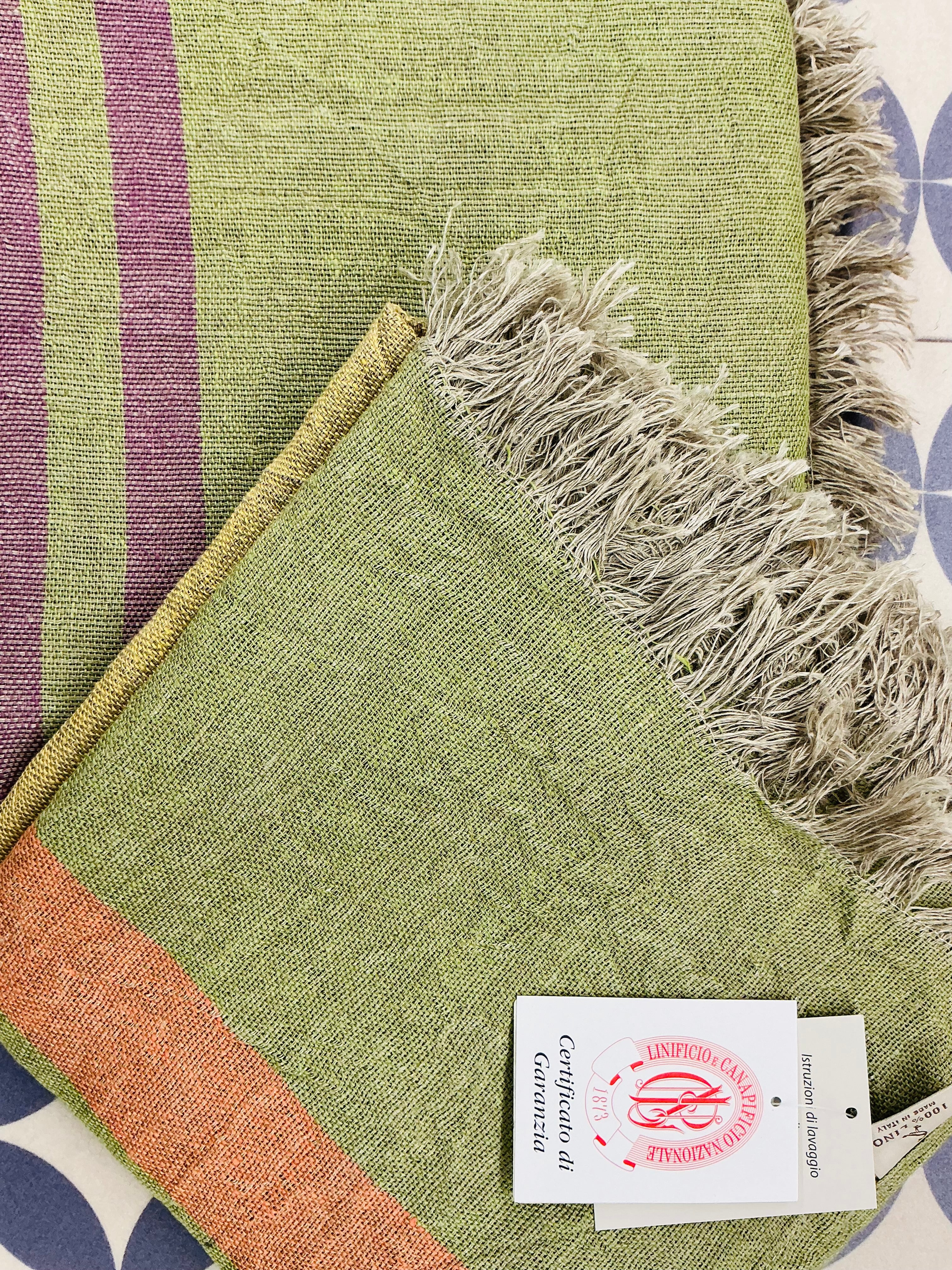 Telo mare e badano in Puro Lino PATCH NAT var. Glicine Verde