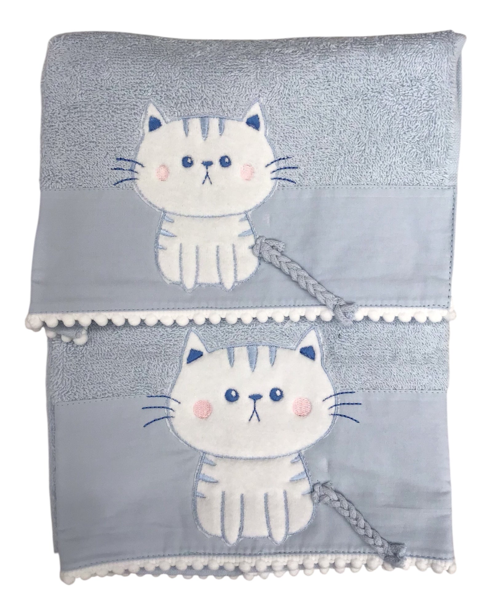 Coppia asciugamani bimbo disegno Gatto var. Celeste