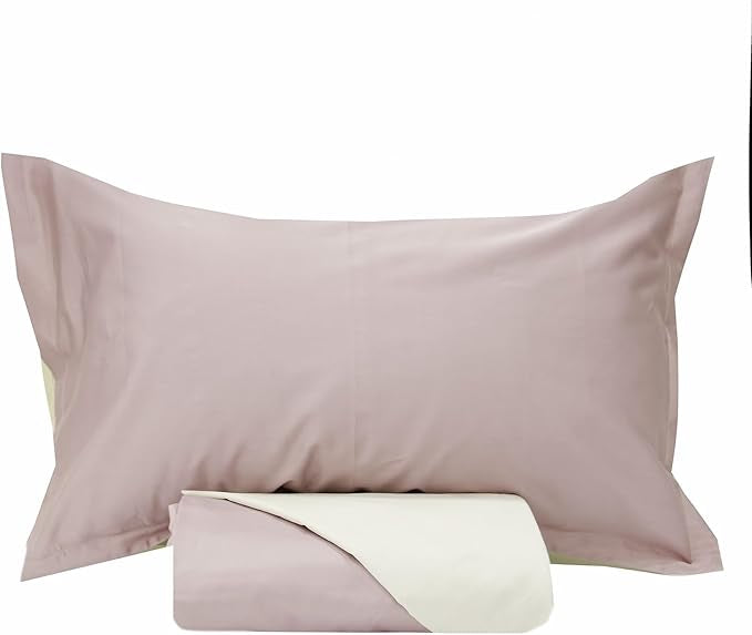 Copripiumino raso di cotone matrimoniale Incanto Riviera Malva Avorio