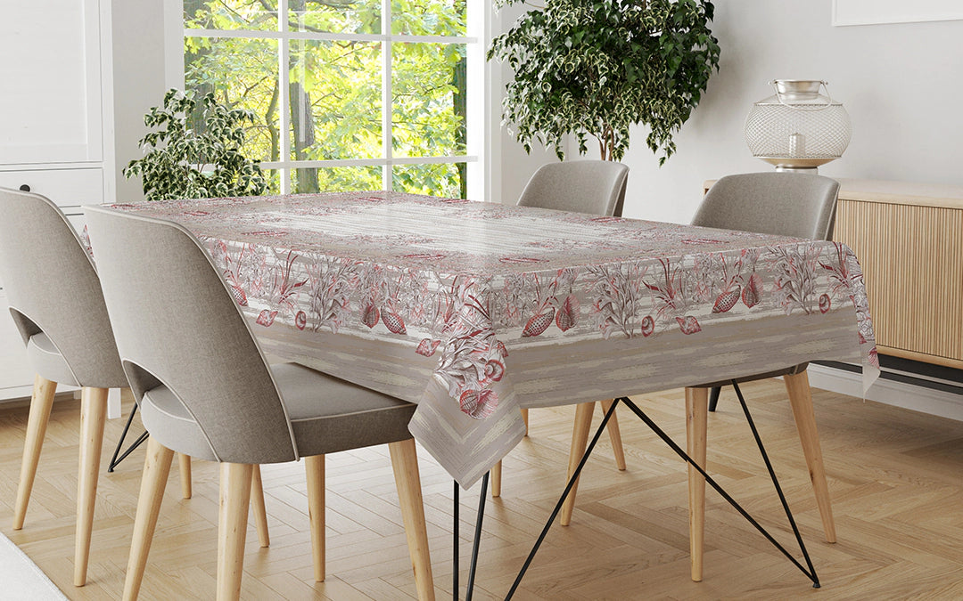 Tovaglia in Puro Lino Conchiglie misura per 12 persone Vingi Ricami