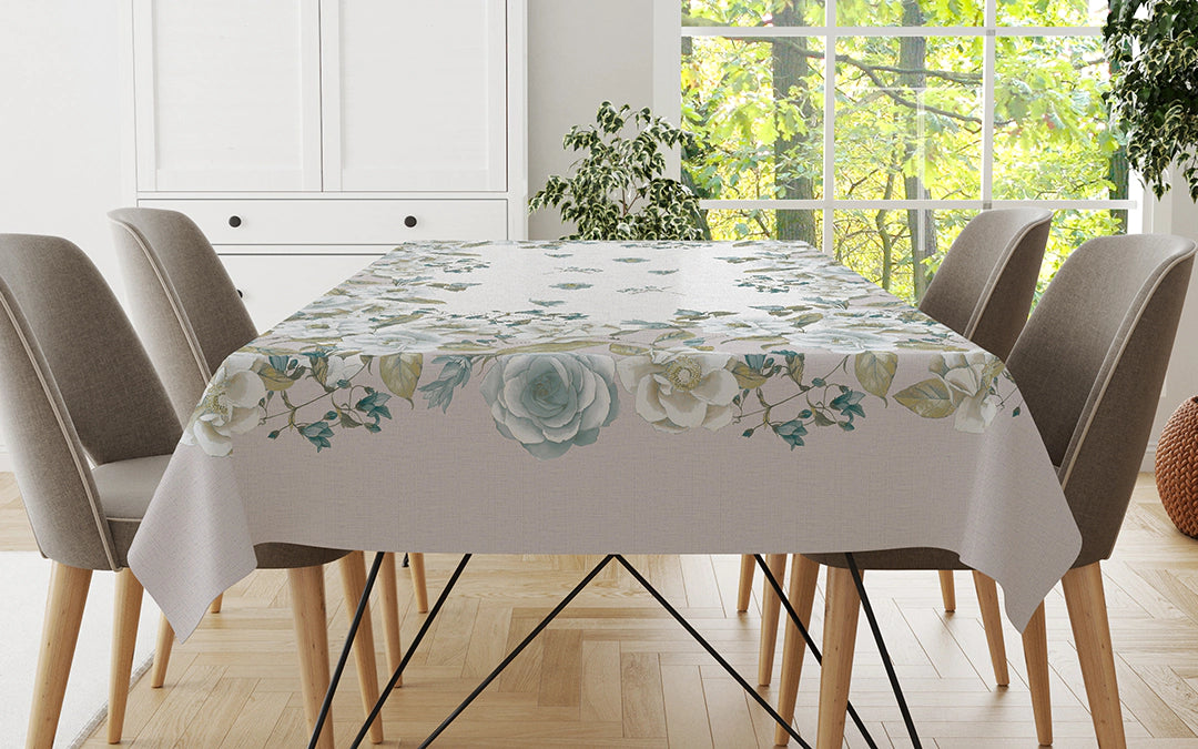 Tovaglia in Puro Lino Magnolia misura per 12 persone Vingi Ricami