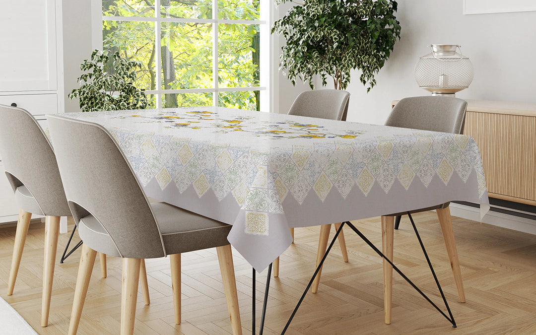 Tovaglia in Puro Lino Geometrie misura per 12 persone Vingi Ricami