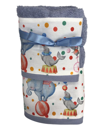 Coppia asciugamano bimbo Circo variante Celeste