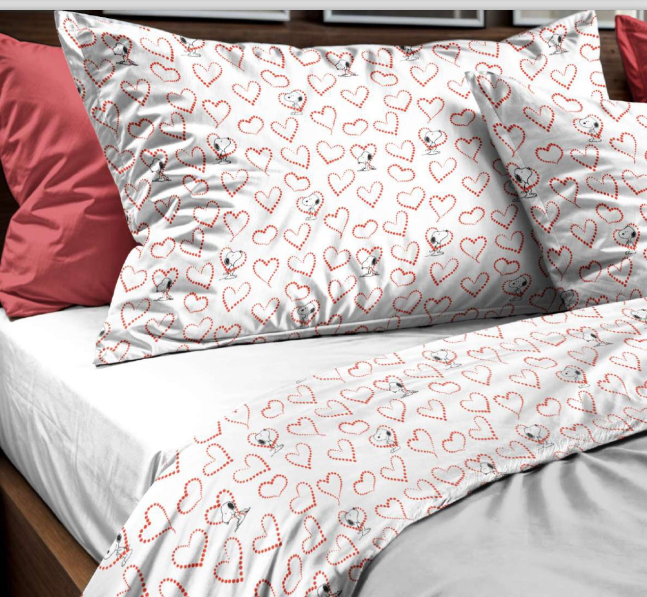 Parure Copripiumino posto e mezzo dis. Love Peanuts