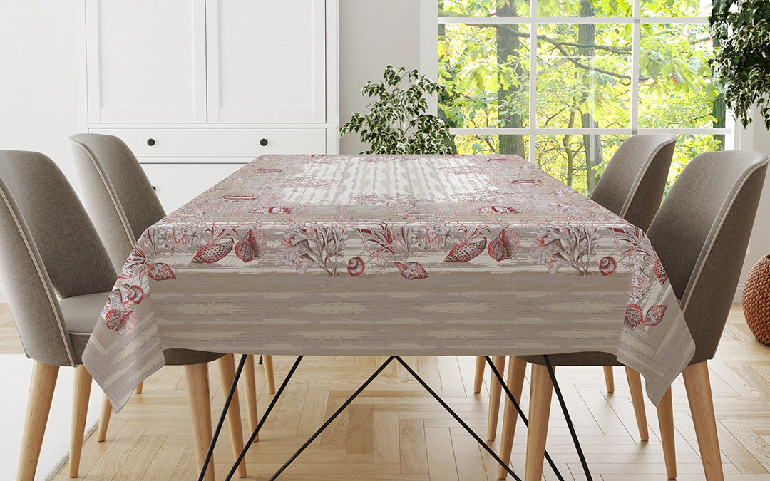 Tovaglia in Puro Lino Conchiglie misura per 12 persone Vingi Ricami