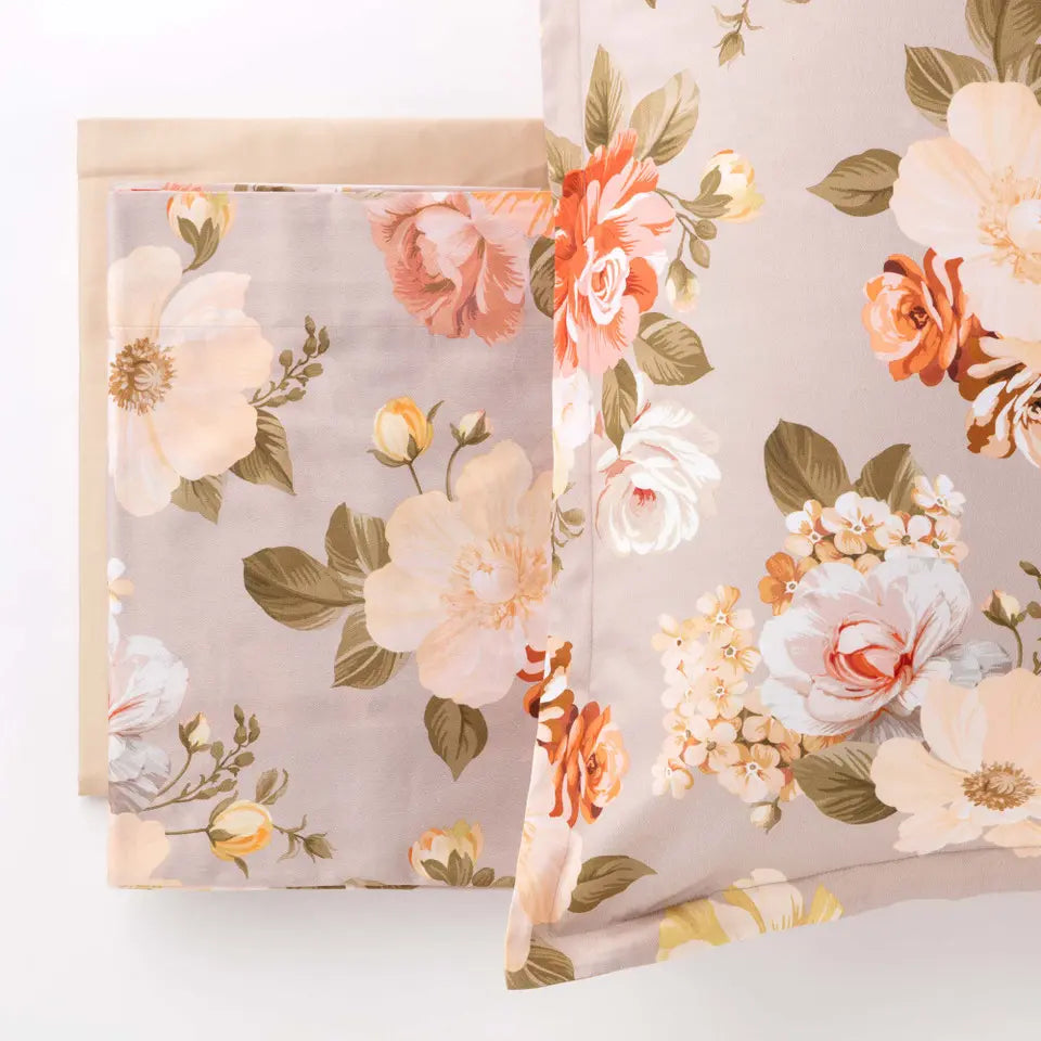 Parure copripiumino Gardenia in raso puro cotone var.beige