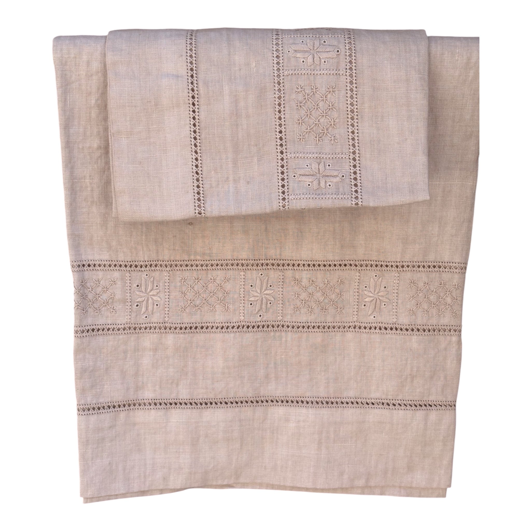 Set asciugamani 1+1 Puro Lino in Punto Antico var. Talco