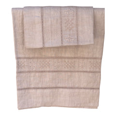 Set asciugamani 1+1 Puro Lino in Punto Antico var. Talco