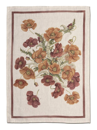 Strofinaccio in Puro Lino dis. Poppy  Bordeaux Tessitura Toscana Telerie