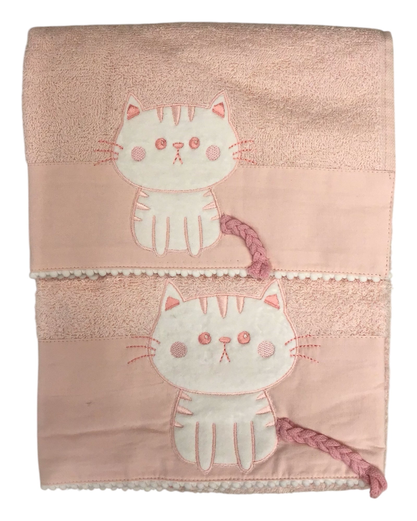 Coppia asciugamani bimbo disegno Gatto var. Rosa