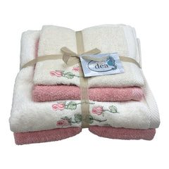 Set 4 asciugamani in spugna disegno Roselline Dea Home Collection.