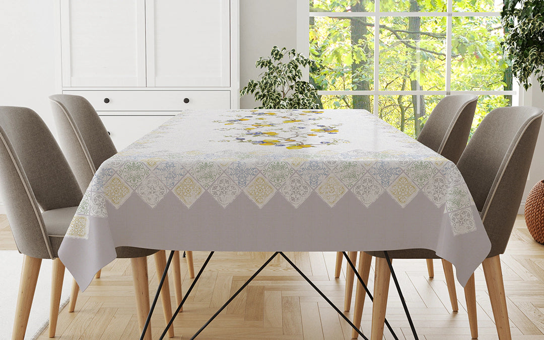 Tovaglia in Puro Lino Geometrie misura per 12 persone Vingi Ricami