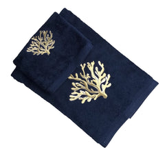 Coppia spugna ricamata Coralli Blu