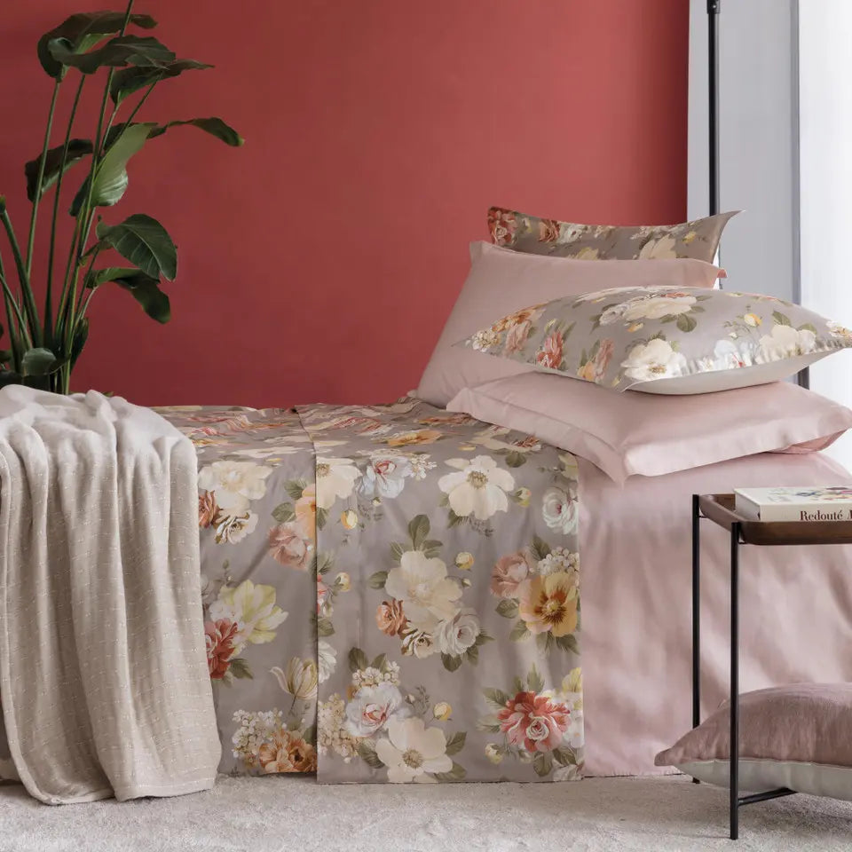 Parure copripiumino Gardenia in raso puro cotone var.beige