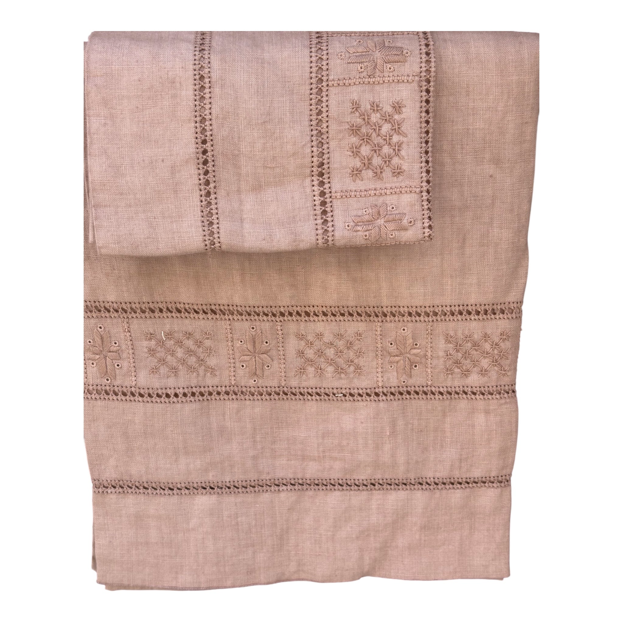 Set asciugamani 1+1 Puro Lino in Punto Antico var. Ortensia