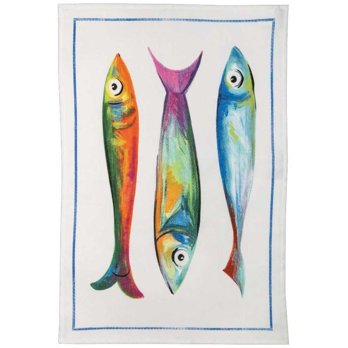 Strofinaccio in Puro Lino dis. POISSON BLEU TROIS Tessitura Toscana Telerie