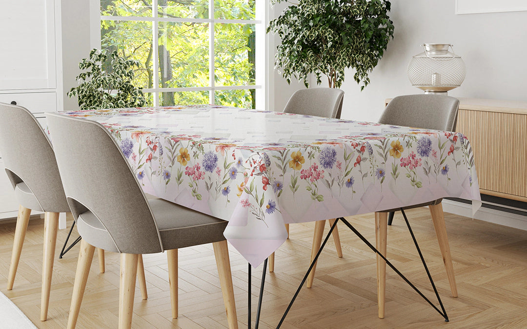 Tovaglia in Puro Lino Fiori di campo misura per 12 persone Vingi Ricami