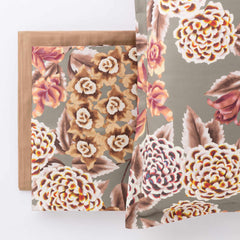 ORTENSIA completo letto raso di cotone stampato MATRIMONIALE | Verde Oliva