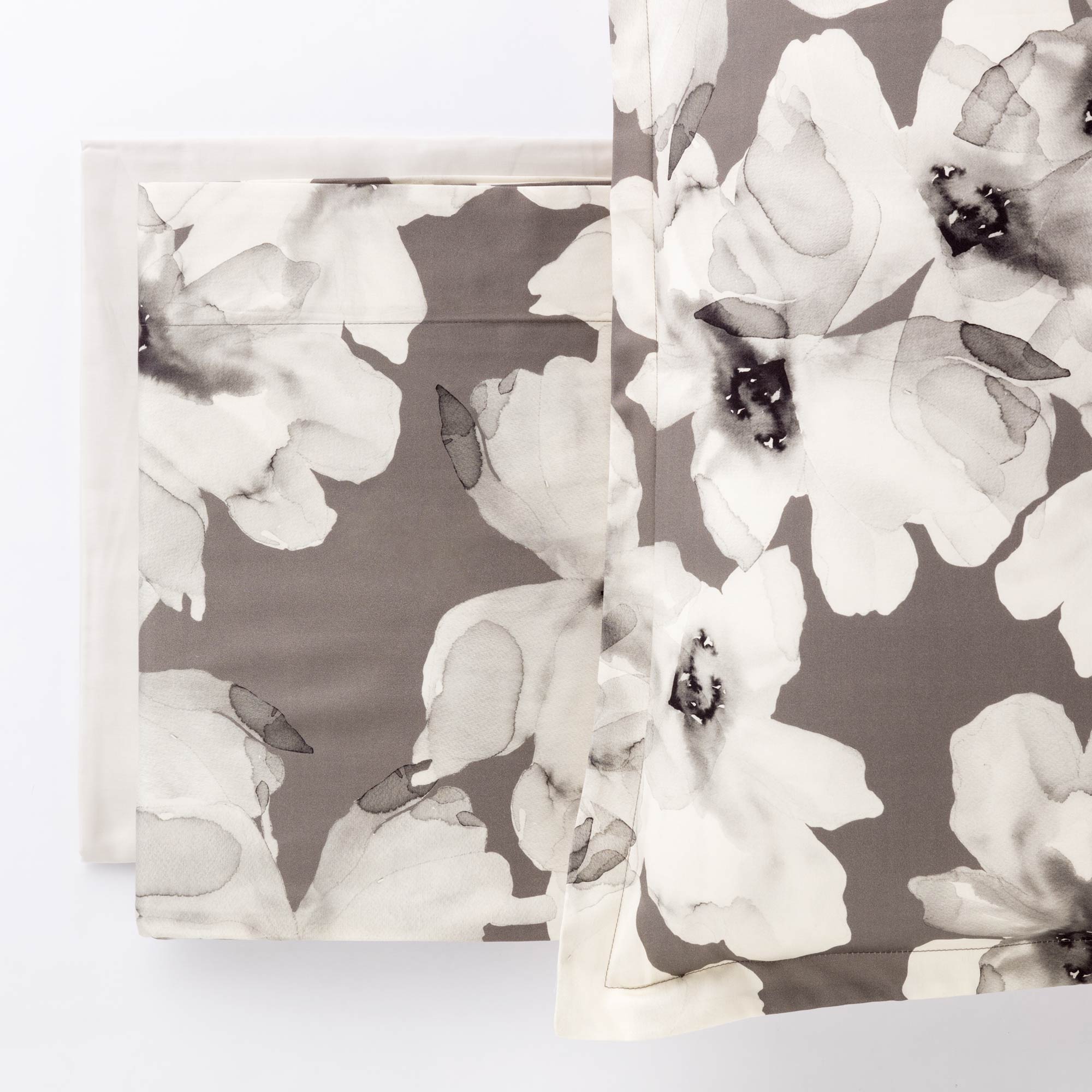 PEONIA completo letto raso di cotone stampato MATRIMONIALE | Grigio Ghiaccio