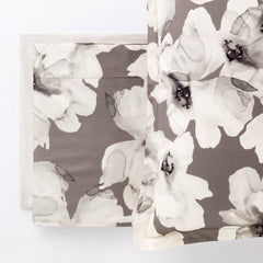 PEONIA completo letto raso di cotone stampato MATRIMONIALE | Grigio Ghiaccio