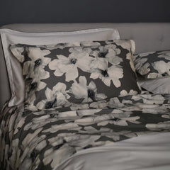 PEONIA completo letto raso di cotone stampato MATRIMONIALE | Grigio Ghiaccio
