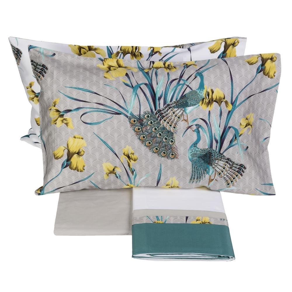 Completo Letto Matrimoniale Pavone - Grigio-Ocra