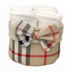 Set 4 Lavette Ecrù 30x30 cm con Cestino Scozzese
