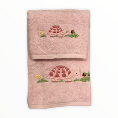 Asciugamani bimbo viso e bidet ricamo - Tartaruga  - rosa | Camilla Ricami