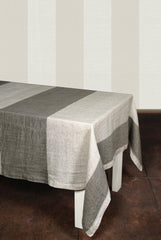 Tovaglia Puro Lino Patch Nat - Manifatture Tessile Prete - col. Bianco fascia ardesia/argento 2120