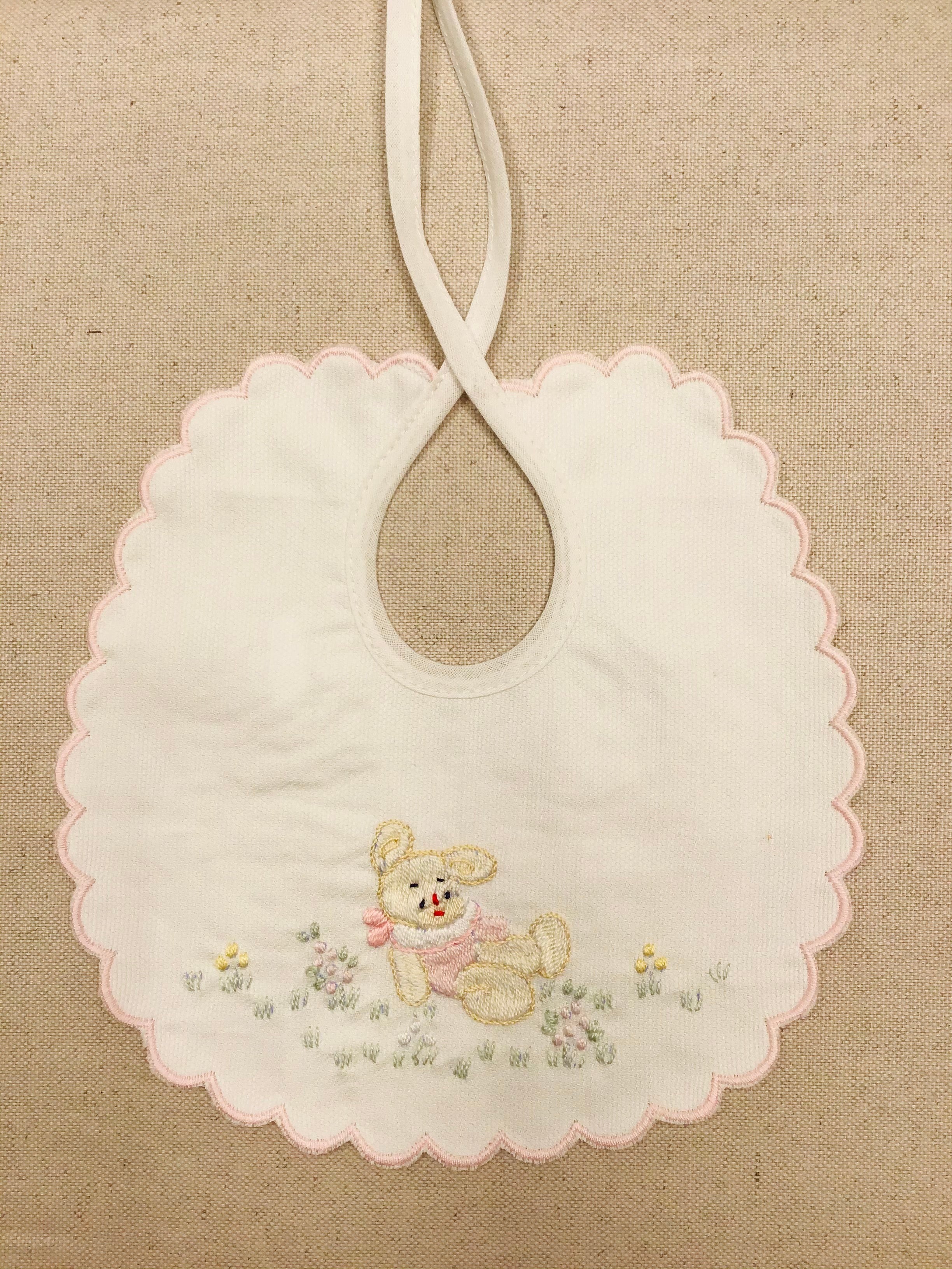 Bavaglino da pappa - nascita - Monica Confezioni - Ricamo a mano - 2