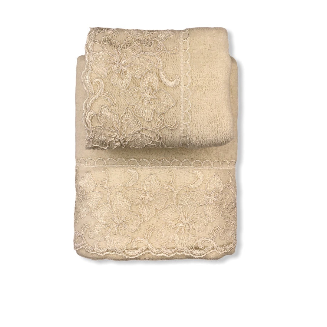 Coppia di asciugamani color panna - Gloriana | Battaglia