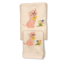 Asciugamani bimbo viso e bidet - gatto rosa | Camilla Ricami