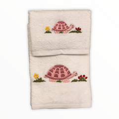 Asciugamani bimbo viso e bidet ricamo - Tartaruga  - bianco | Camilla Ricami