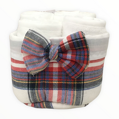 Set 4 Lavette Bianche 30x30 cm con Cestino Scozzese
