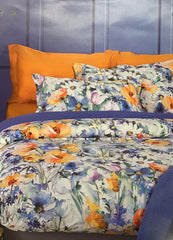 Parure copripiumino matrimoniale albicocca - | Acquerello di fiori | Mirabello