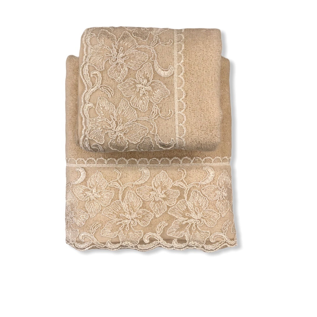 Coppia di asciugamani color biscotto - Gloriana | Battaglia