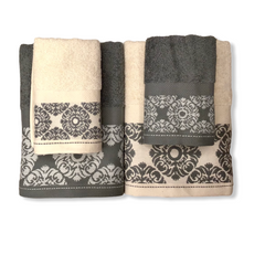 Set 4 asciugamani spugna - Bomdia- Grigio e Panna