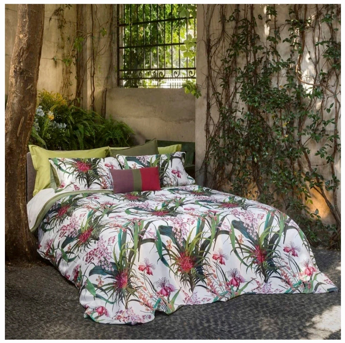 Trapuntino - Fazzini - Quilt Matrimoniale Hibiscus - Verde