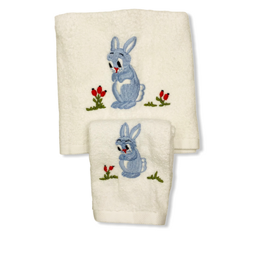 Asciugamani bimbo azzurri fantasia coniglietti | Camilla Ricami