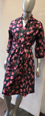 Vestaglia Donna Kimono Floreale Puro Cotone fondo nero