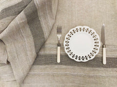 Tovaglia Puro Lino Patch Nat - Manifatture Tessile Prete - col. Bianco fascia ardesia/argento 2120