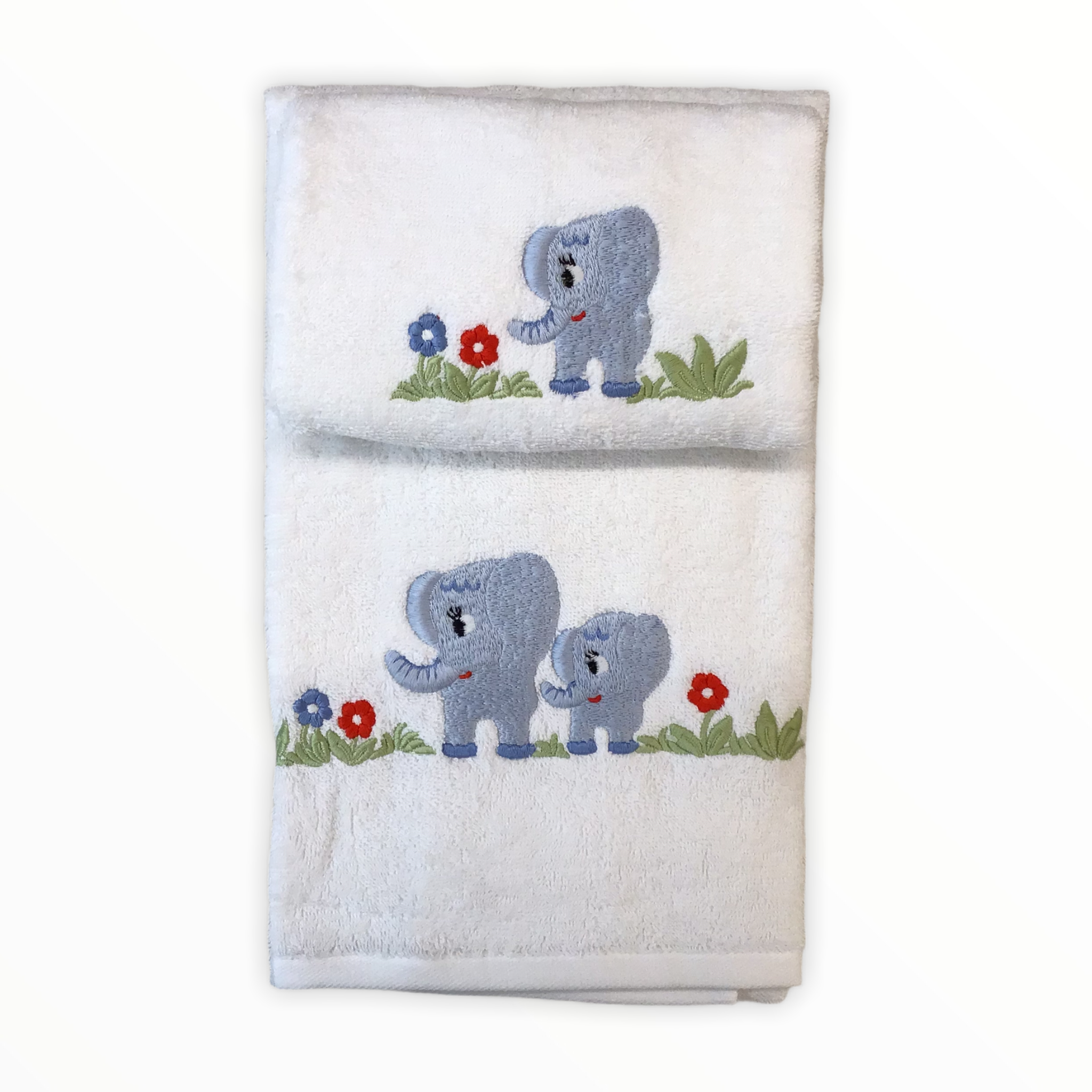 Asciugamani bimbo viso e bidet azzurro elefanti