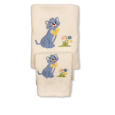 Asciugamani bimbo azzurri fantasia gatti | Camilla Ricami