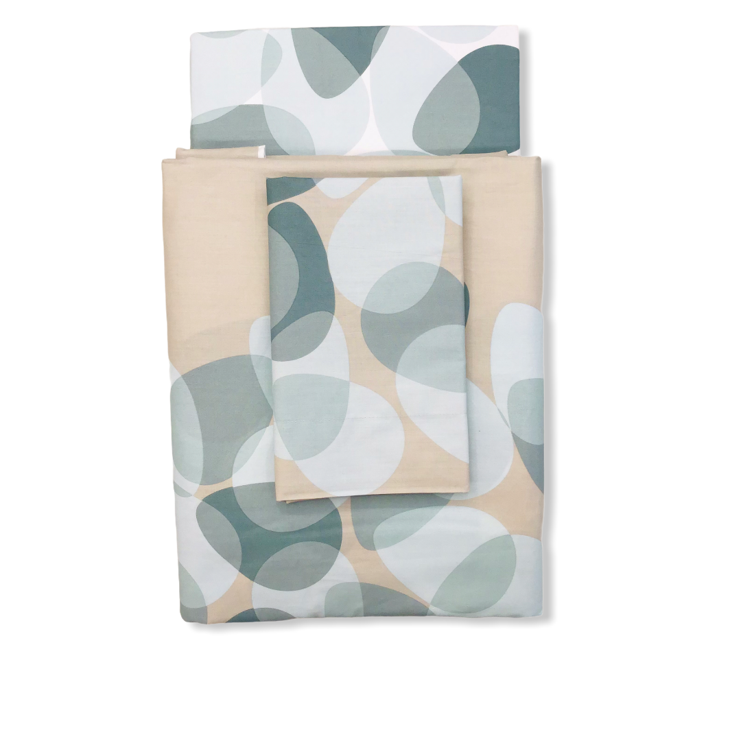 Completo copripiumino due piazze - Oryza  - verde/sabbia | Mirabello